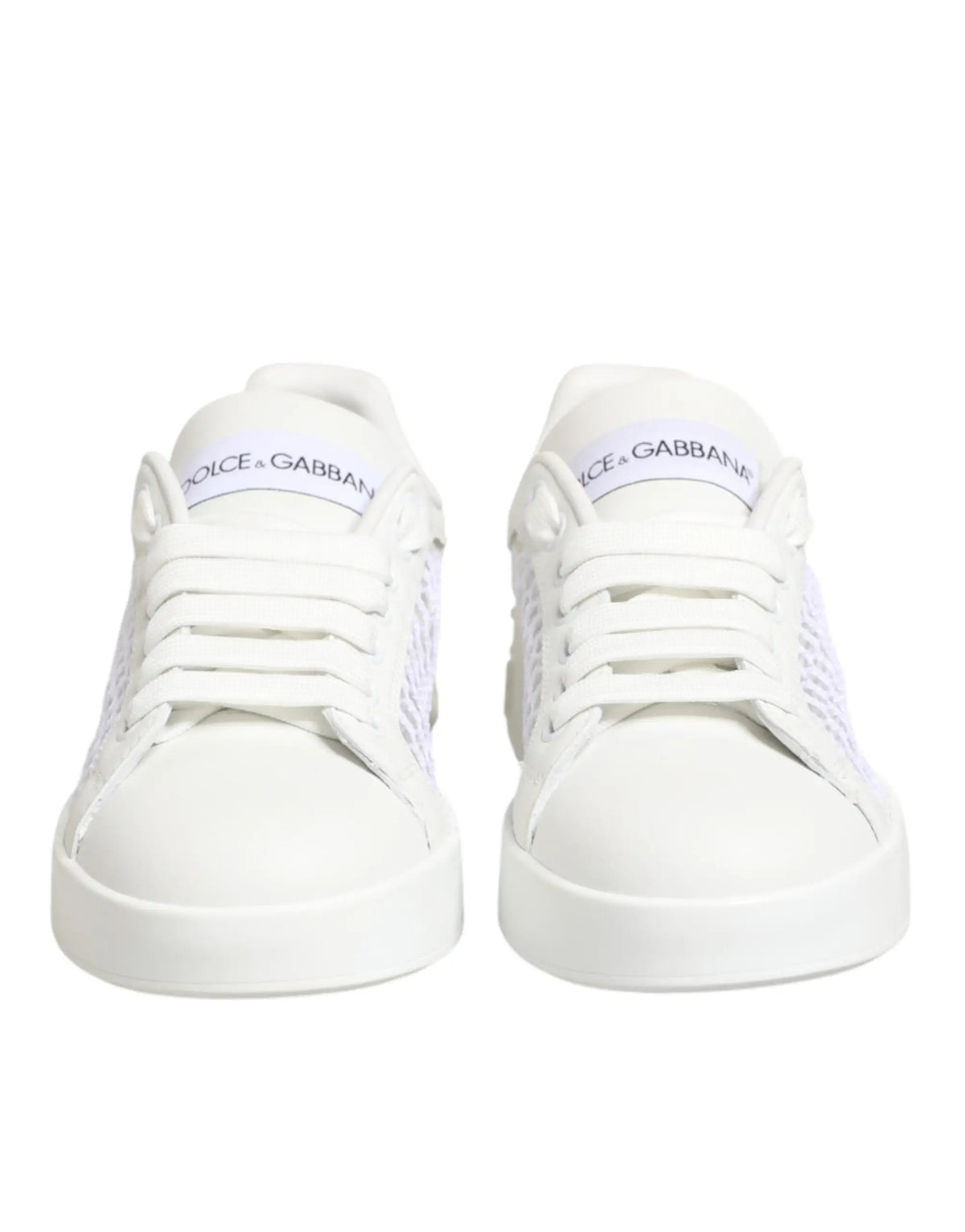 Baskets basses dolce & gabbana blanches avec inserts en mesh et panneaux latéraux texturés élégants et minimalistes