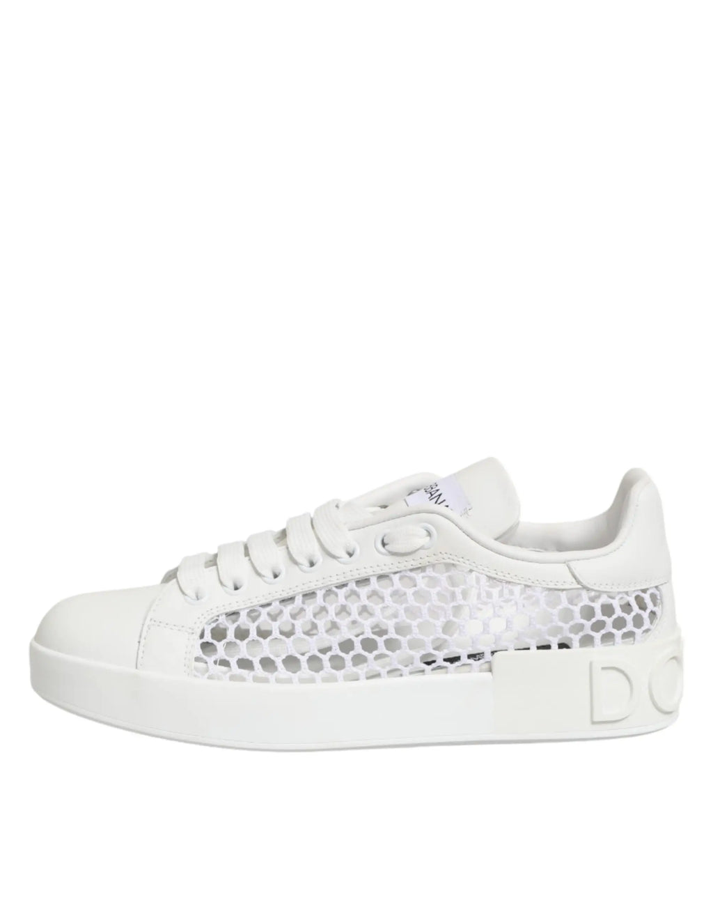 Dolce & gabbana baskets basses blanches en mesh avec panneau en nid dabeille et logo embossé sur la semelle