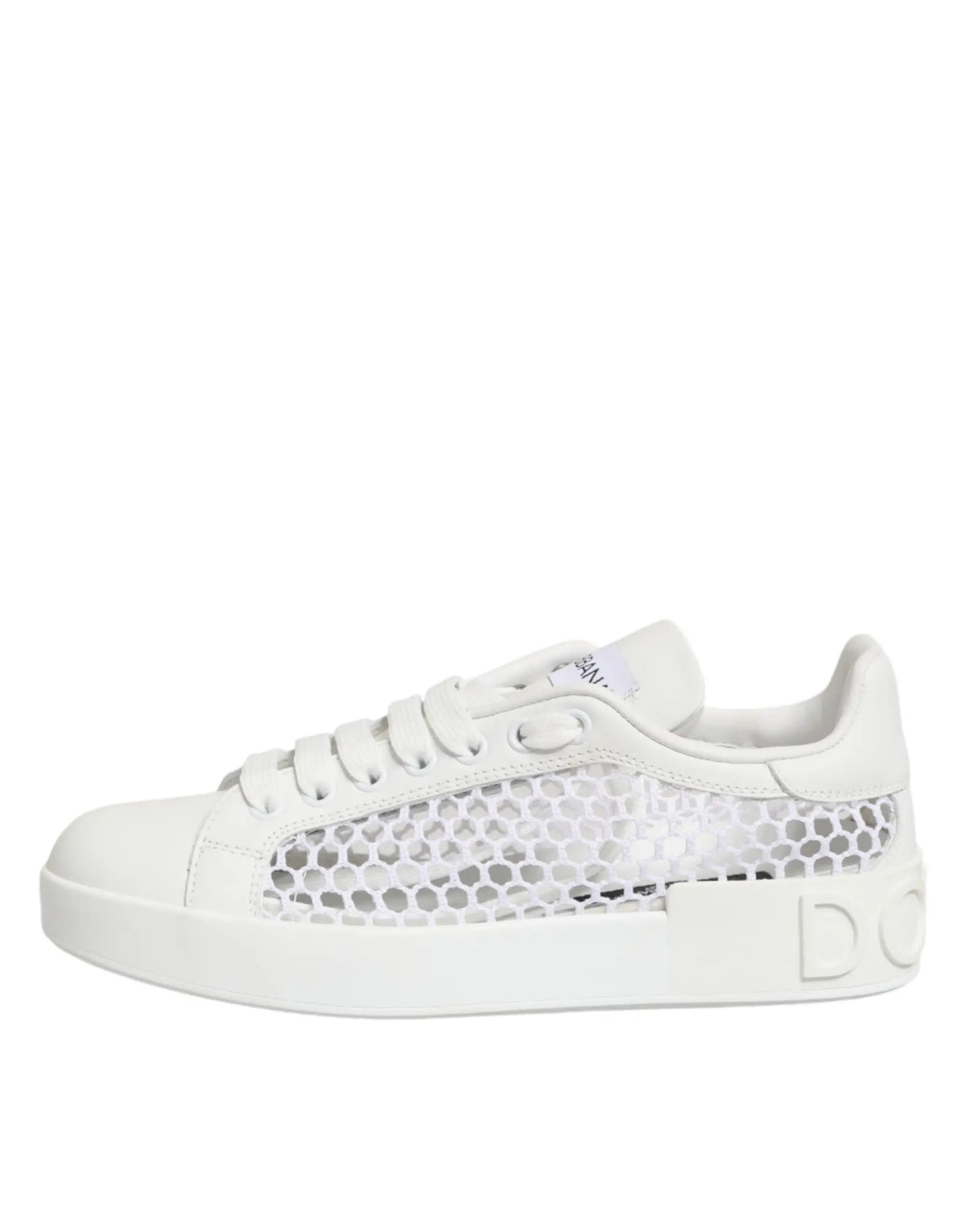 Dolce & gabbana baskets basses blanches en mesh avec panneau en nid dabeille et logo embossé sur la semelle