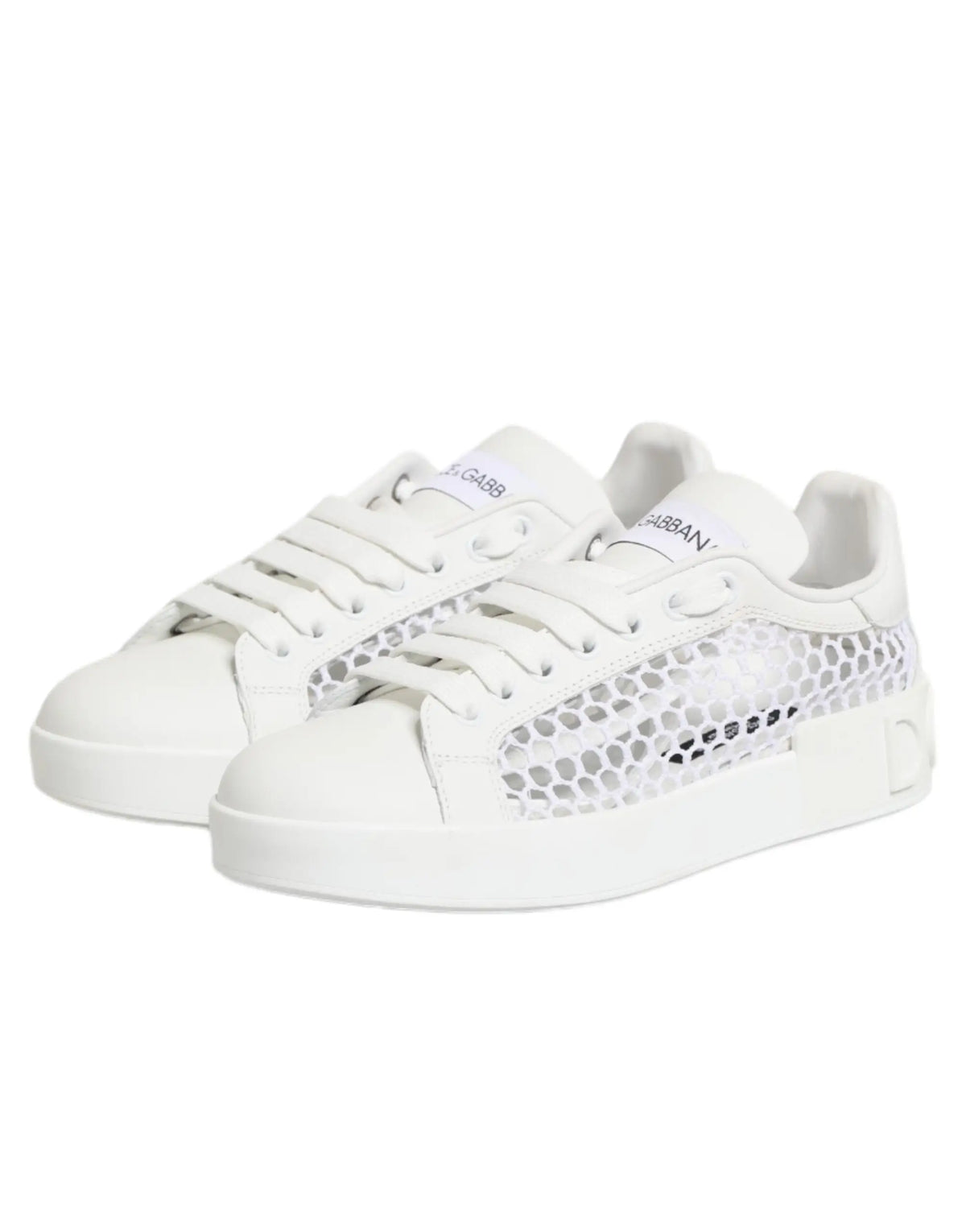 Baskets basses dolce & gabbana blanches avec panneaux latéraux texturés effet peau de serpent et dessus en cuir blanc propre
