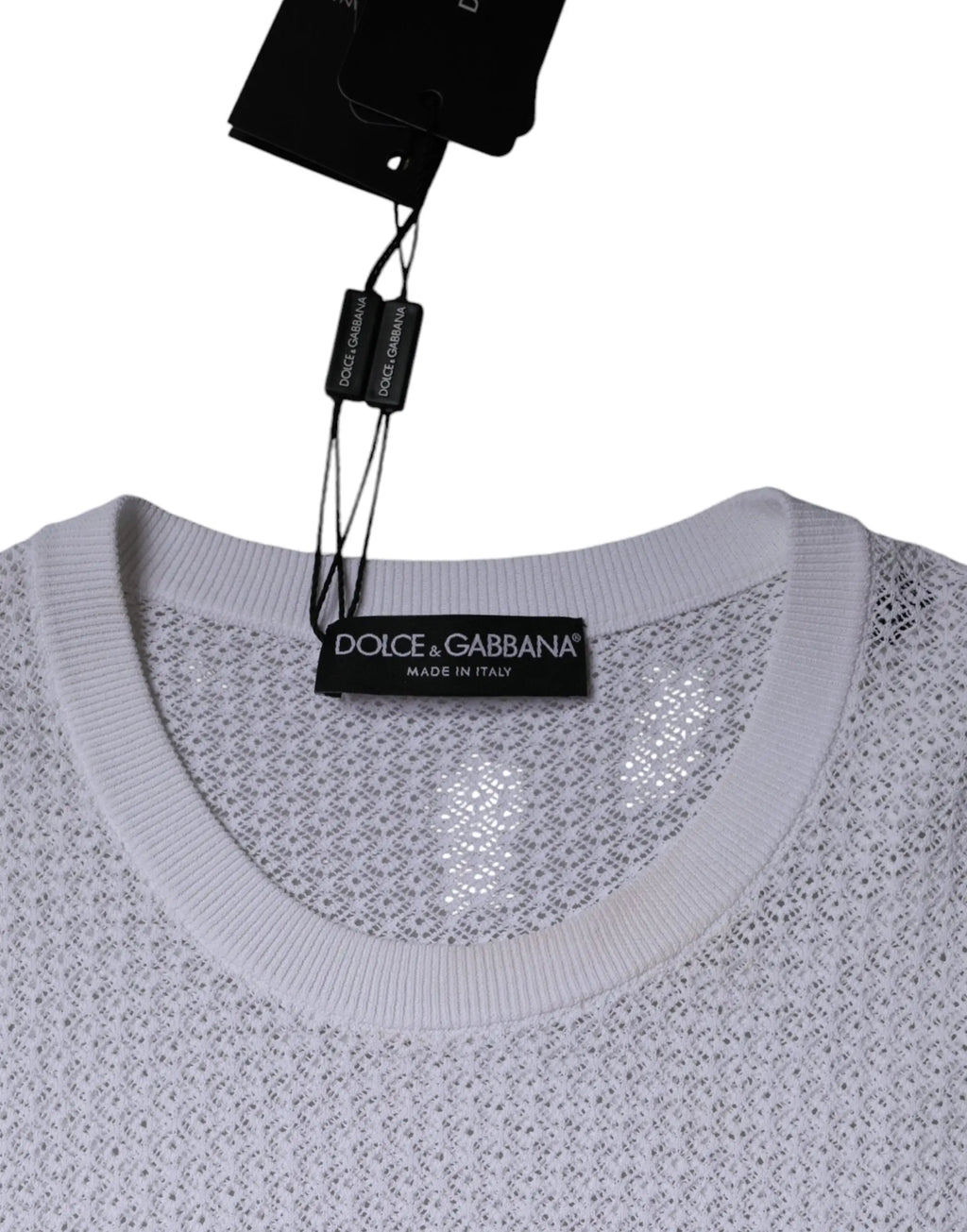 Pull en maille blanc dolce et gabbana avec motif délicat et col côtelé transparent à manches longues