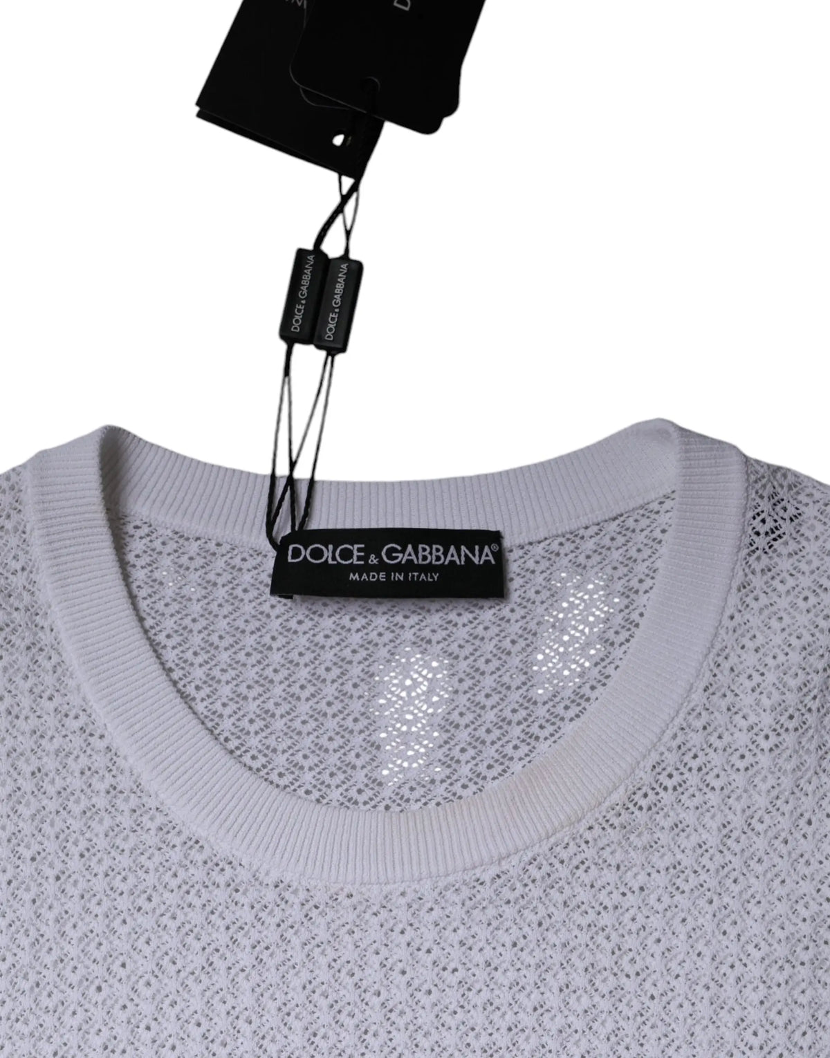 Pull en maille blanc dolce et gabbana avec motif délicat et col côtelé transparent à manches longues