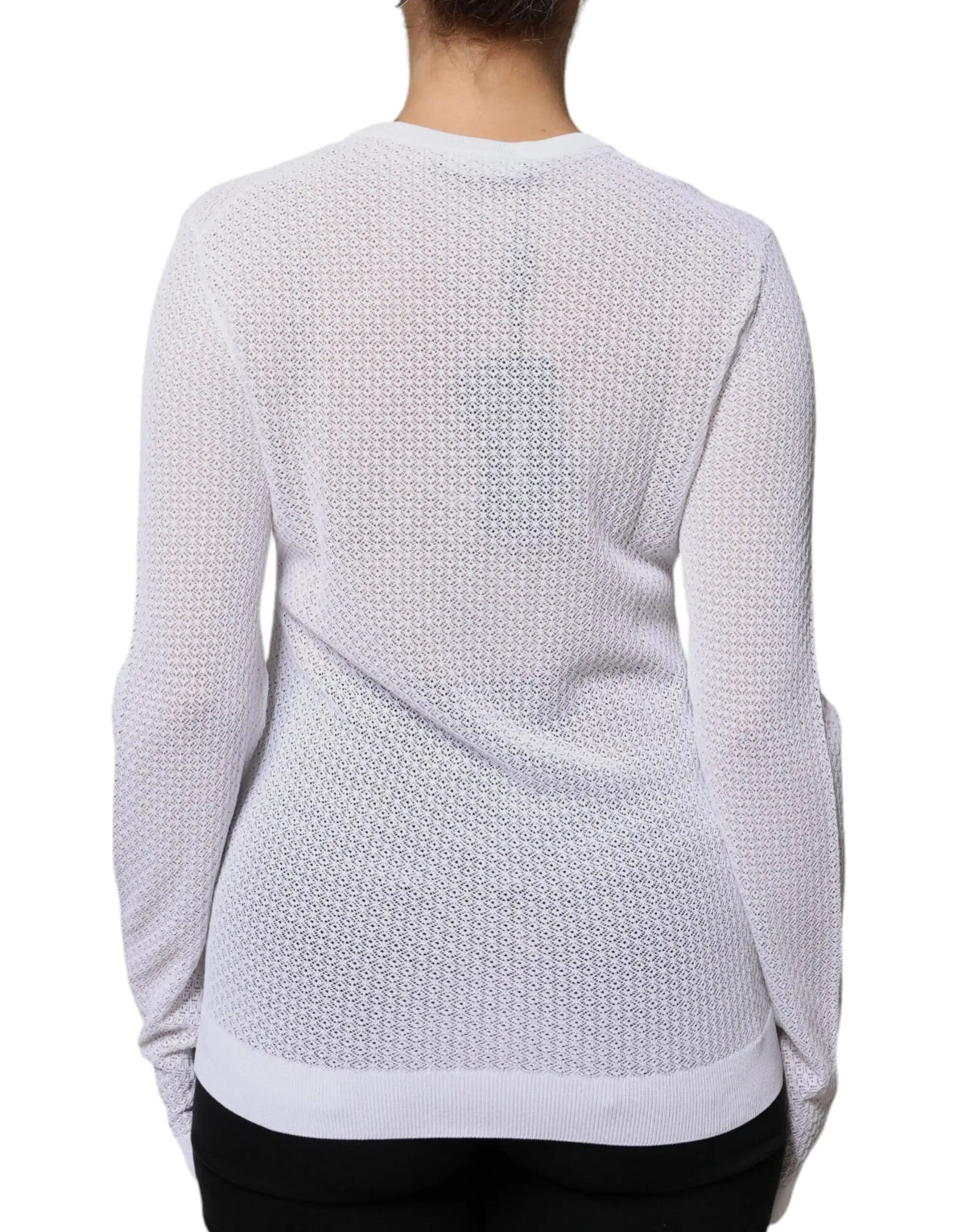 Pull blanc à manches longues en maille douce avec motif texturé subtil et ourlet côtelé dolce gabbana
