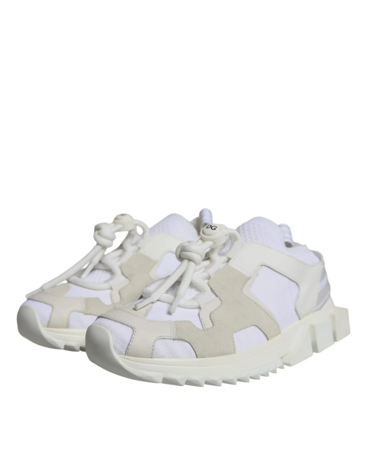 Baskets trekking sorrento dolce & gabbana blanches en mesh et cuir beige avec semelle épaisse