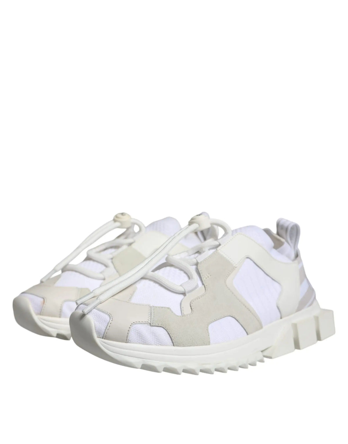 Dolce & Gabbana baskets sorrento trekking blanches en mesh et cuir beige avec semelle épaisse et texturée