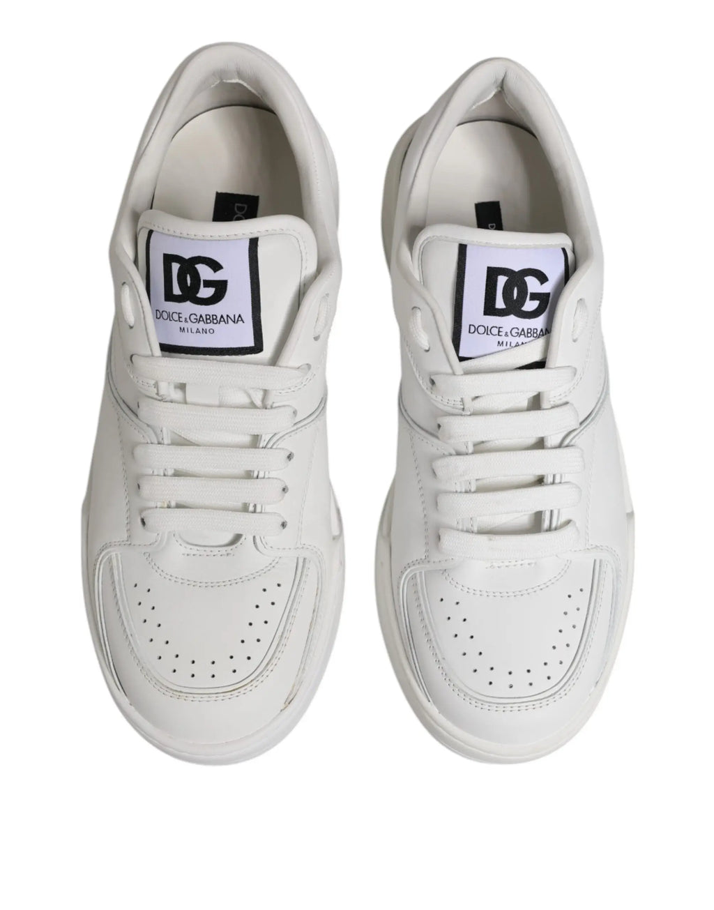 Baskets basses miami blanches en cuir dolce gabbana avec empeigne perforée et logo noir sur la languette