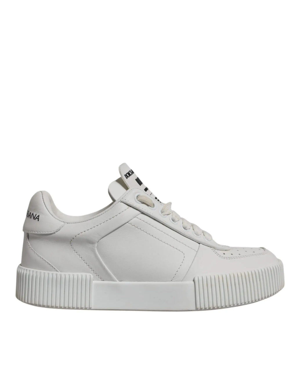 Dolce & gabbana white miami leather low top sneakers with ribbed rubber sole and minimalist design