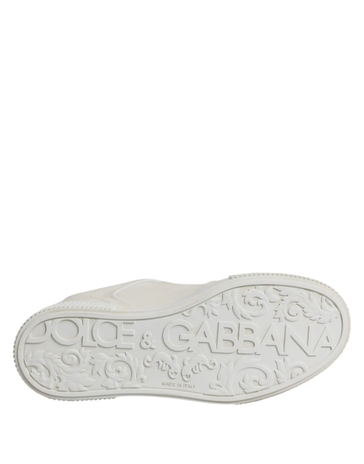 Baskets basses blanches dolce gabbana miami en cuir avec logo embossé et motif orné sur la semelle