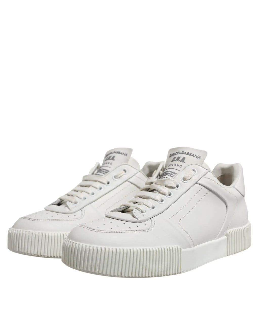 Dolce & gabbana white miami leather low top sneakers with ribbed soles and perforated detailing