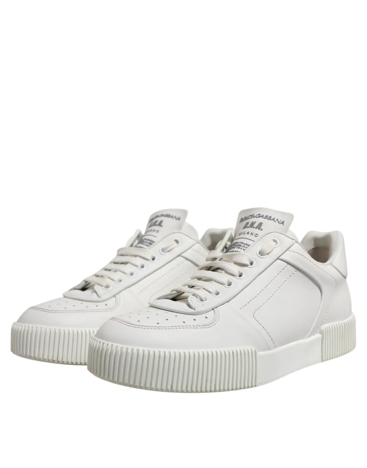 Dolce & gabbana white miami leather low top sneakers with ribbed soles and perforated detailing
