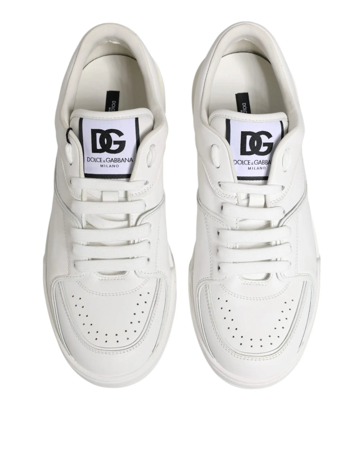 Baskets basses dolce & gabbana miami en cuir blanc avec embouts perforés et logo noir sur la languette