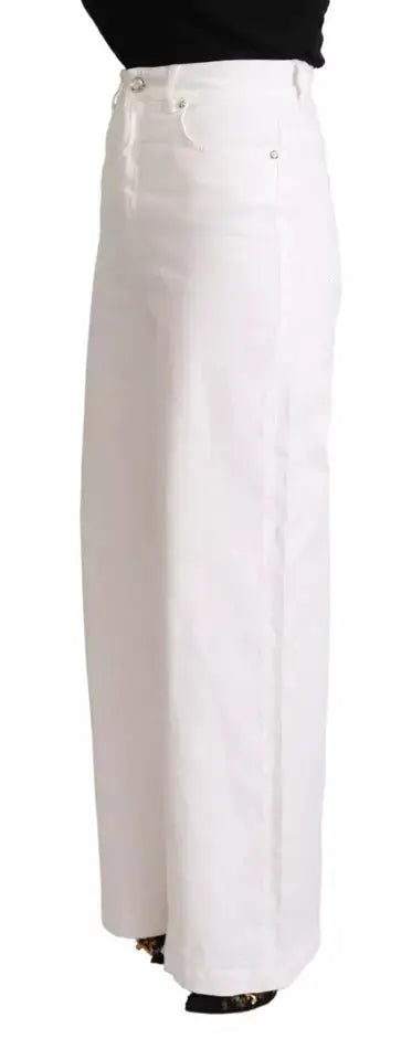 Dolce & gabbana jean en denim blanc monica coupe bootcut avec boutons argentés et taille haute en coton