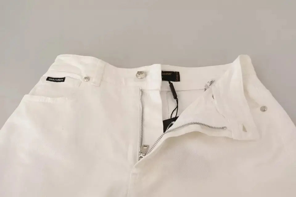 Jean en denim blanc dolce & gabbana modèle monica boot cut en coton avec fermeture éclair et fermetures argentées