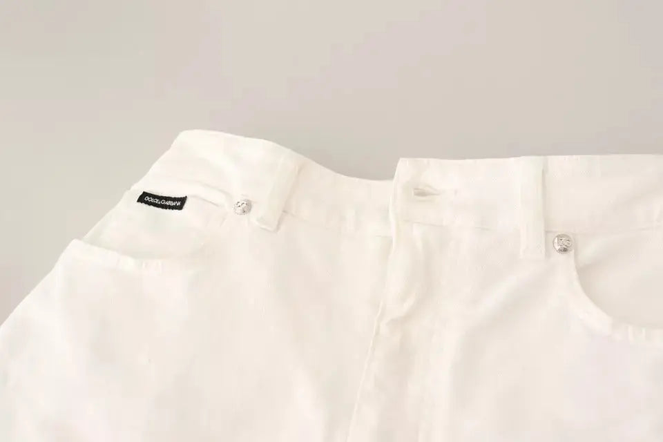 Jeans en denim blanc dolce & gabbana monica boot cut en coton avec boutons argentés et étiquette noire à la taille