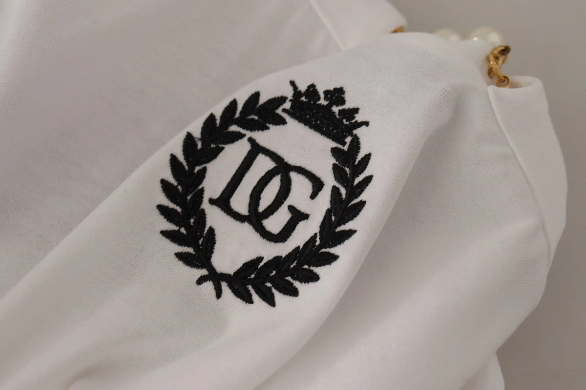 Dolce & Gabbana t-shirt blanc en coton avec logo dg noir brodé orné d’une couronne et d’une couronne de laurier