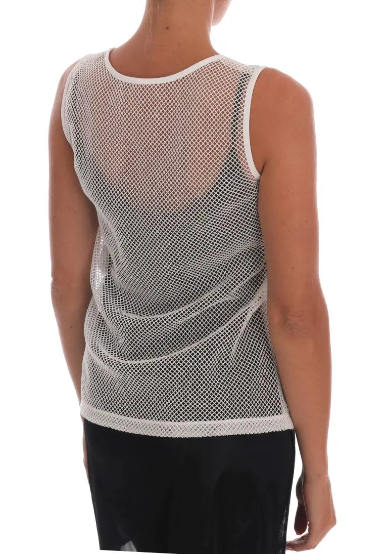 Dolce & gabbana débardeur blanc en filet transparent avec encolure ronde et tissu délicat en maille filet