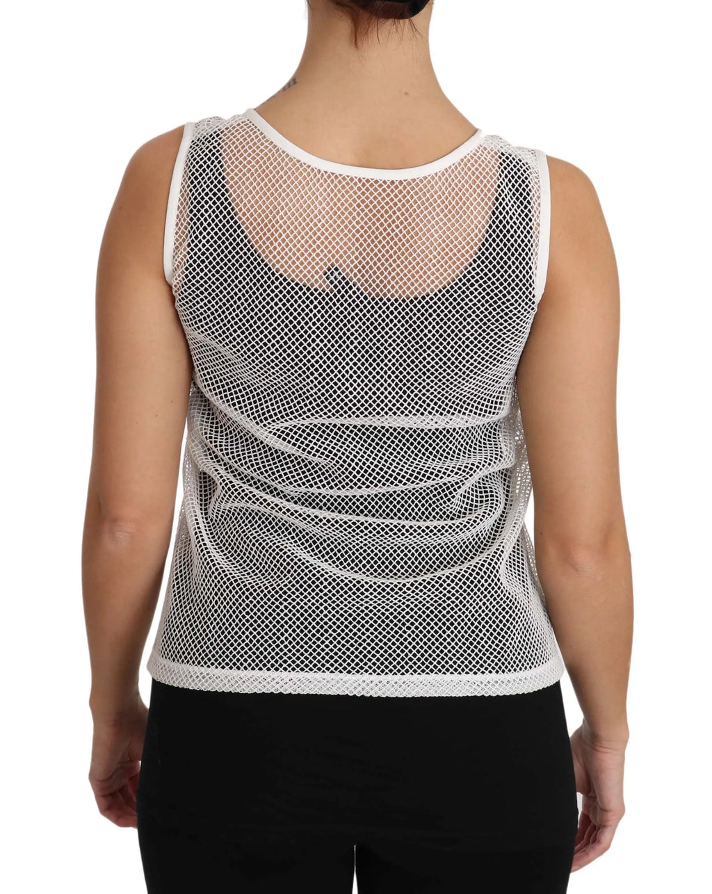 Débardeur blanc en filet transparent dolce & gabbana à encolure arrondie avec design froncé subtil