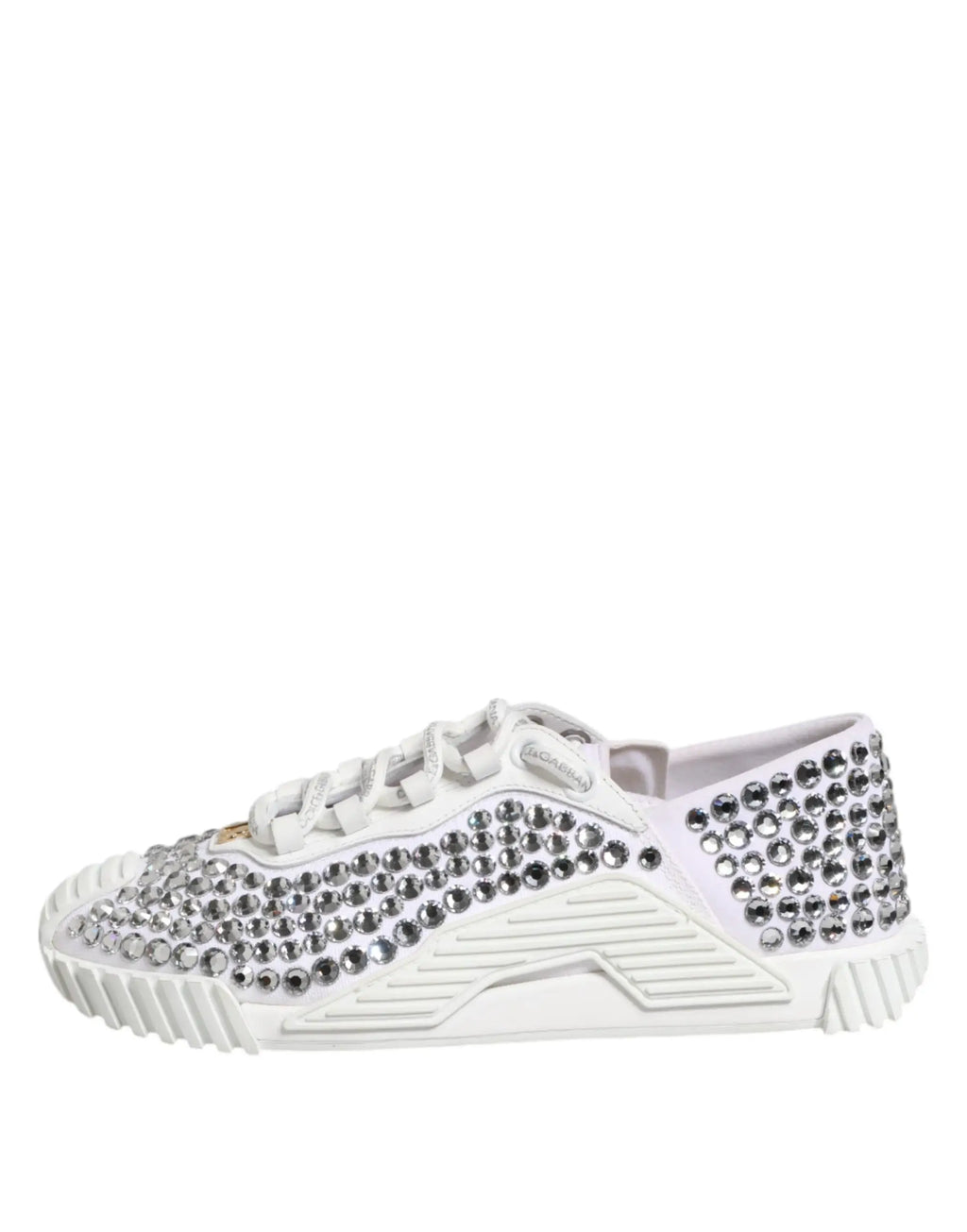 Baskets dolce gabbana ns1 blanches en cuir et toile avec strass argentés sur la tige et la semelle