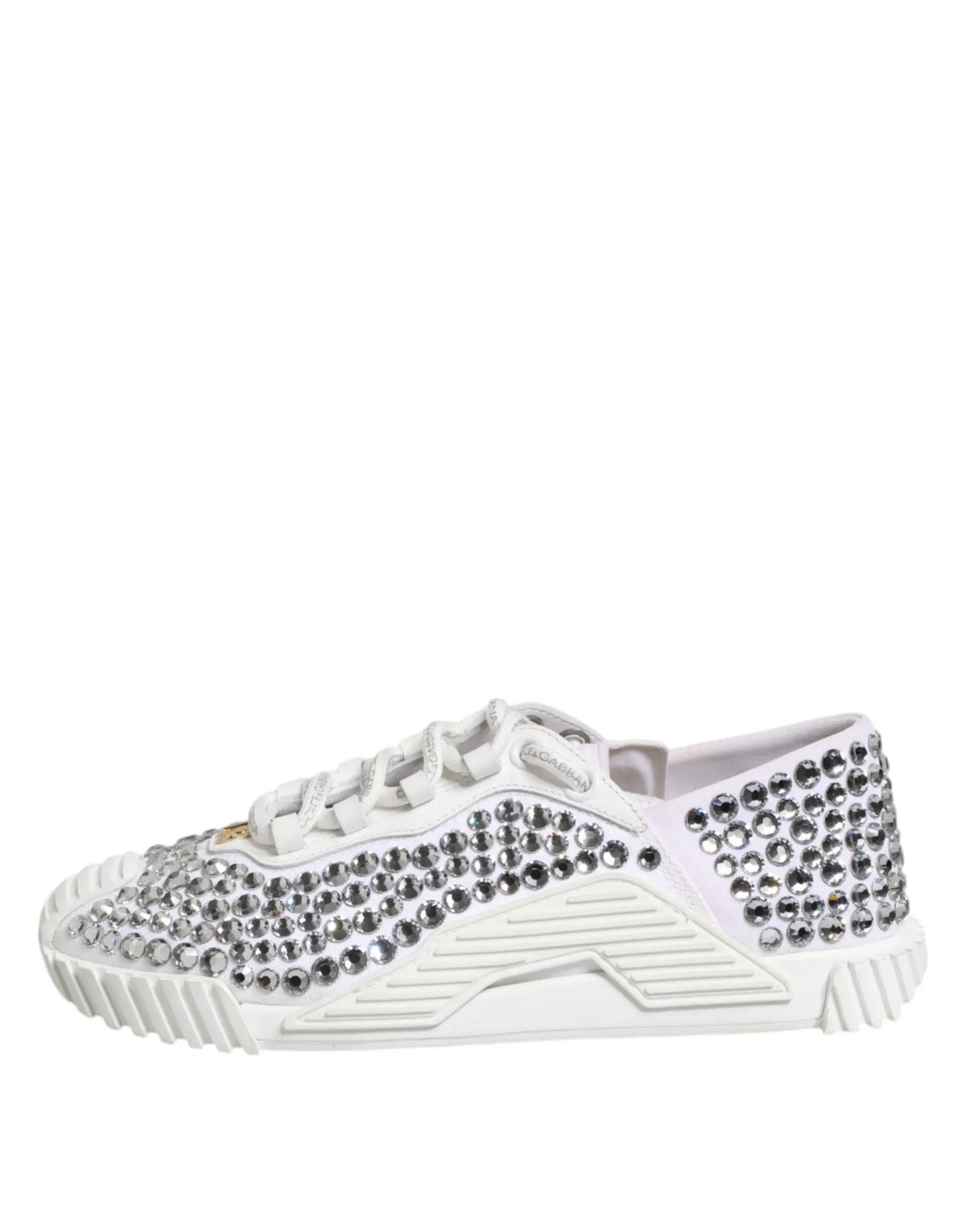 Baskets dolce gabbana ns1 blanches en cuir et toile avec strass argentés sur la tige et la semelle