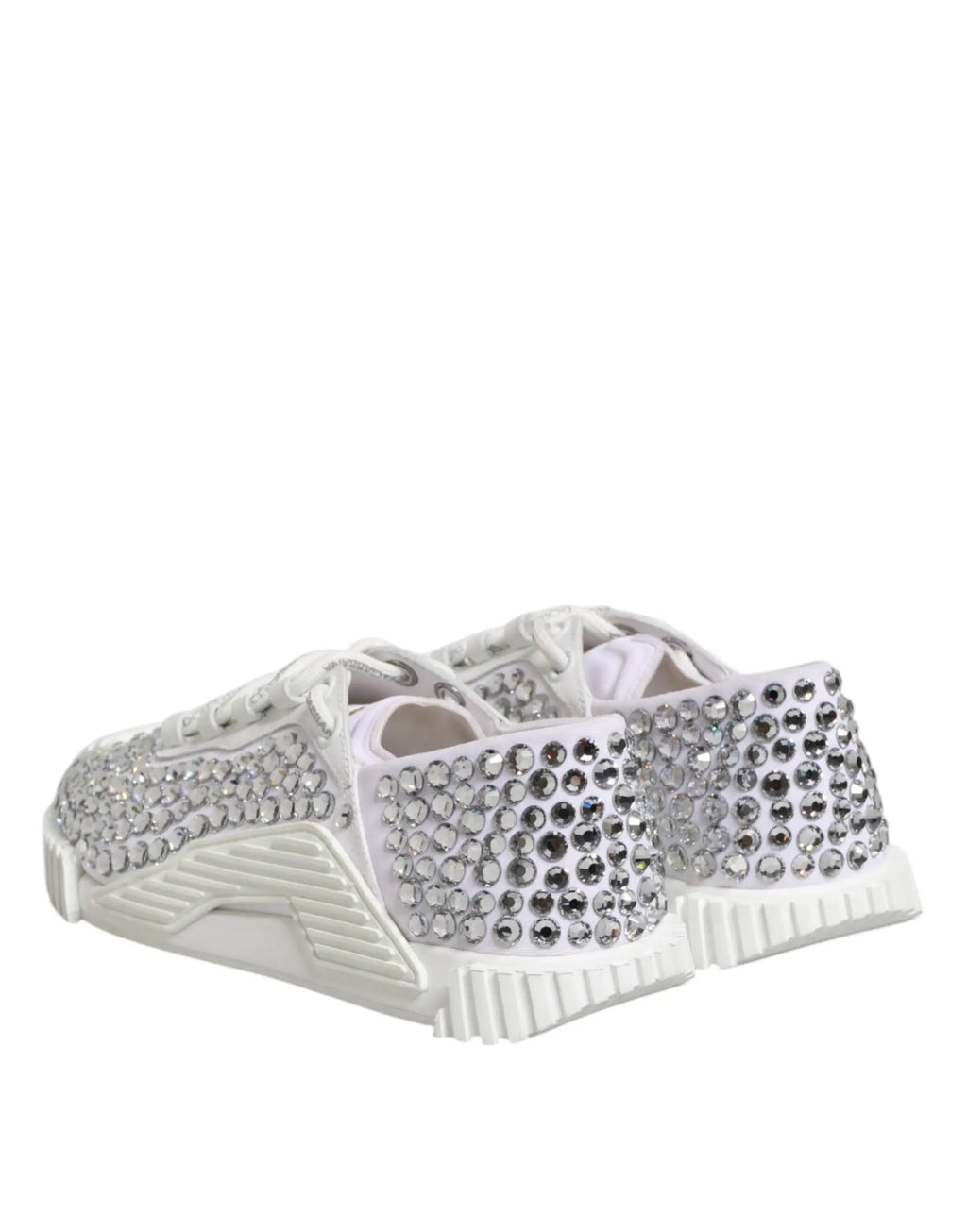 Baskets blanches dolce & gabbana ns1 en toile et cuir ornées de strass argentés sur la tige et le talon