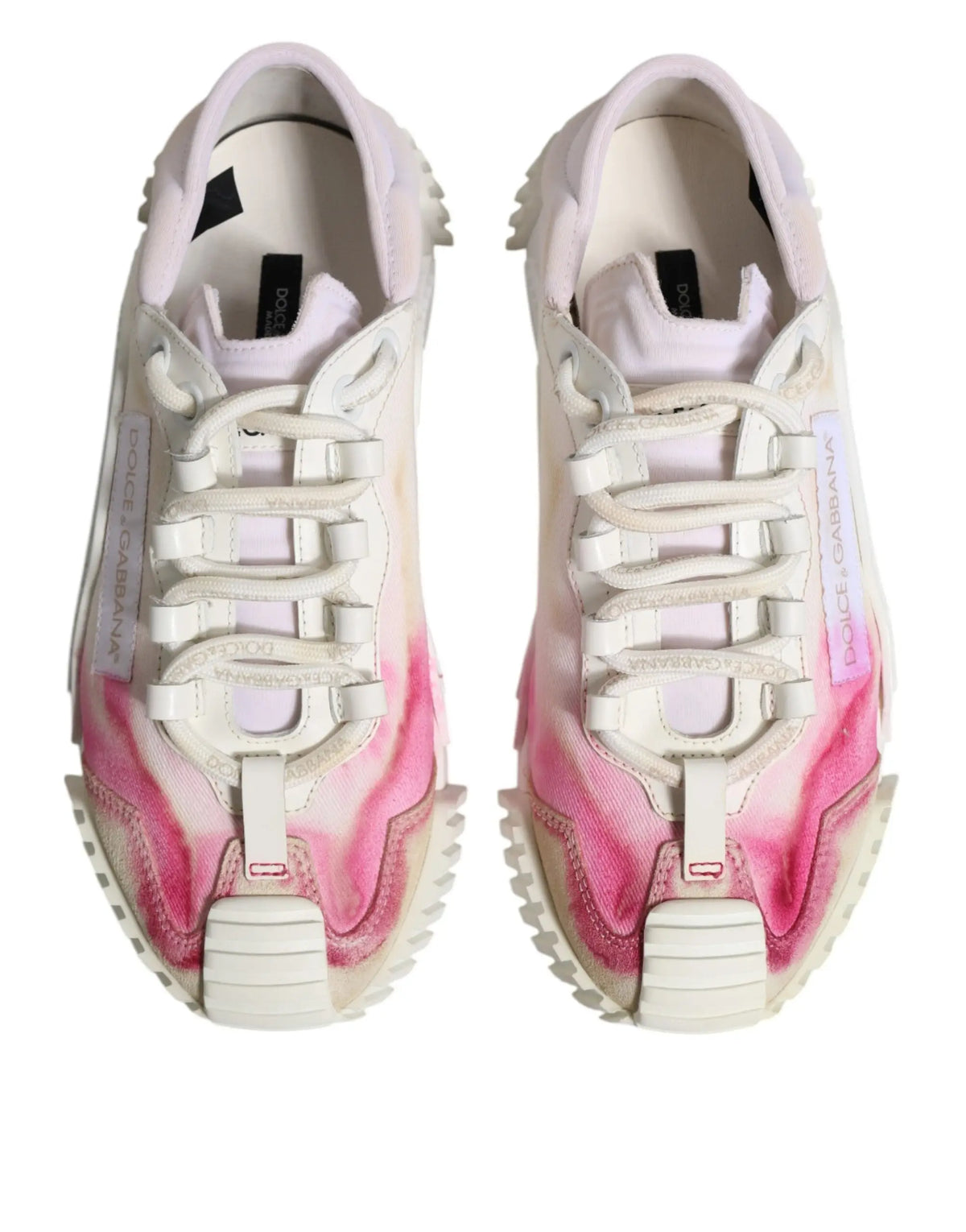Baskets blanches et roses à dégradé dolce gabbana ns1 à lacets avec semelle épaisse et logo sur le côté