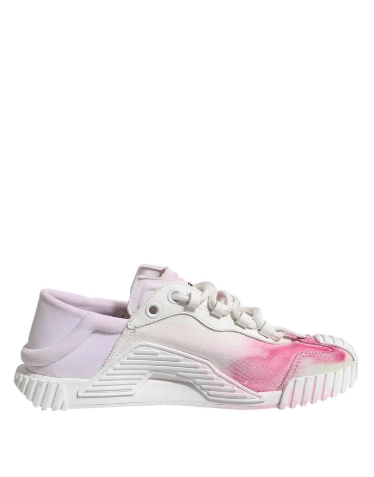 Baskets basses blanches ns1 de dolce gabbana avec effet tie-dye rose et blanc semelle épaisse blanche et lacets