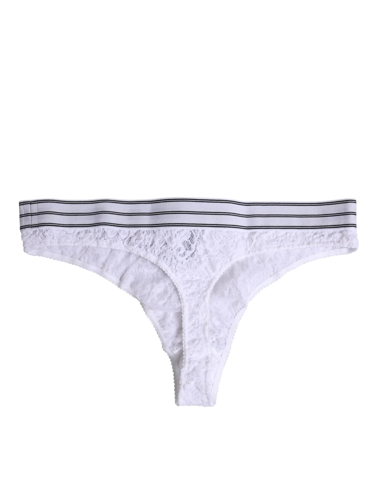 Dolce & gabbana white nylon floral lace thong with a striped elastic waistband for women