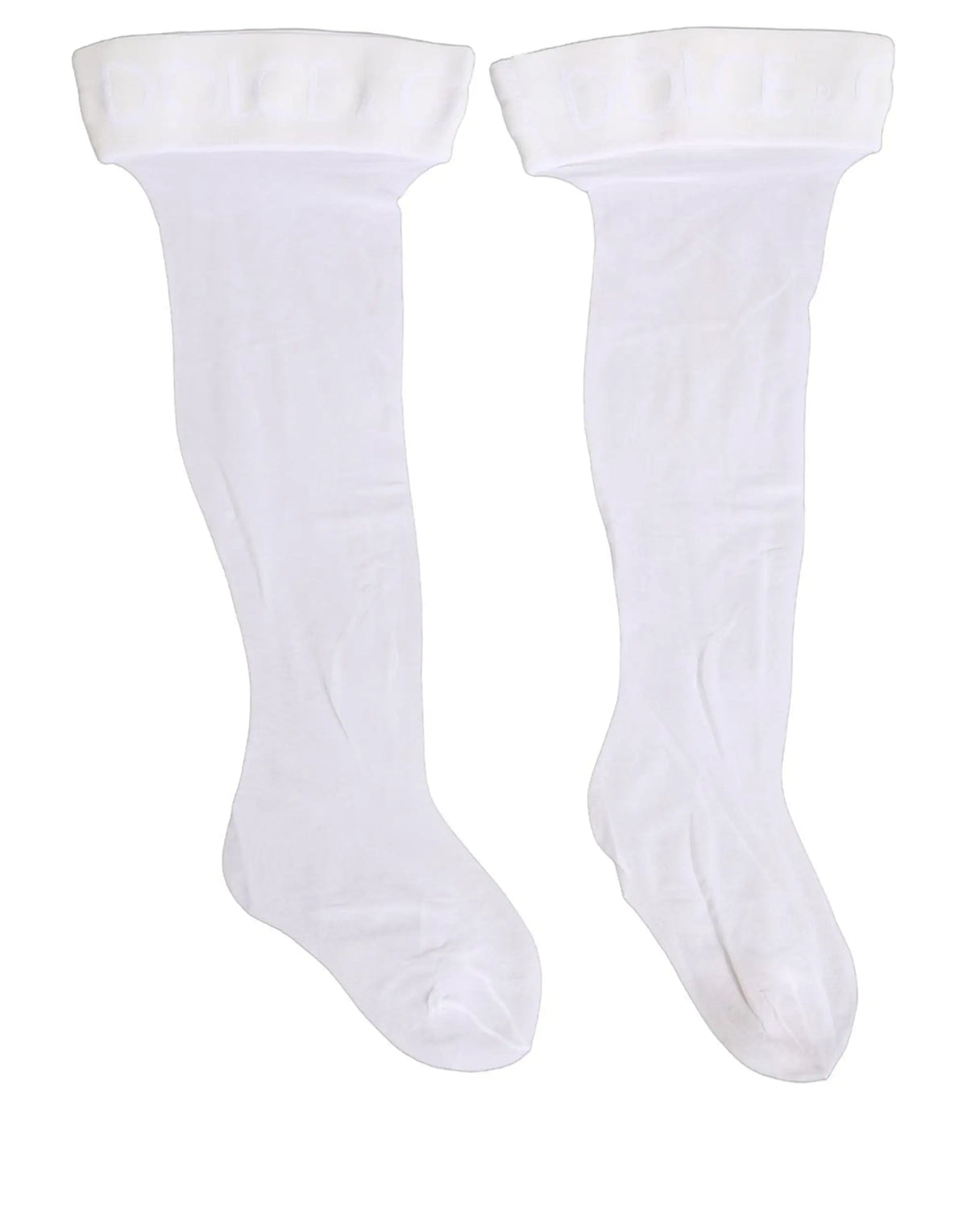 Tights blanches montantes en nylon avec logo dolce gabbana et bordure légèrement froncée pour femmes
