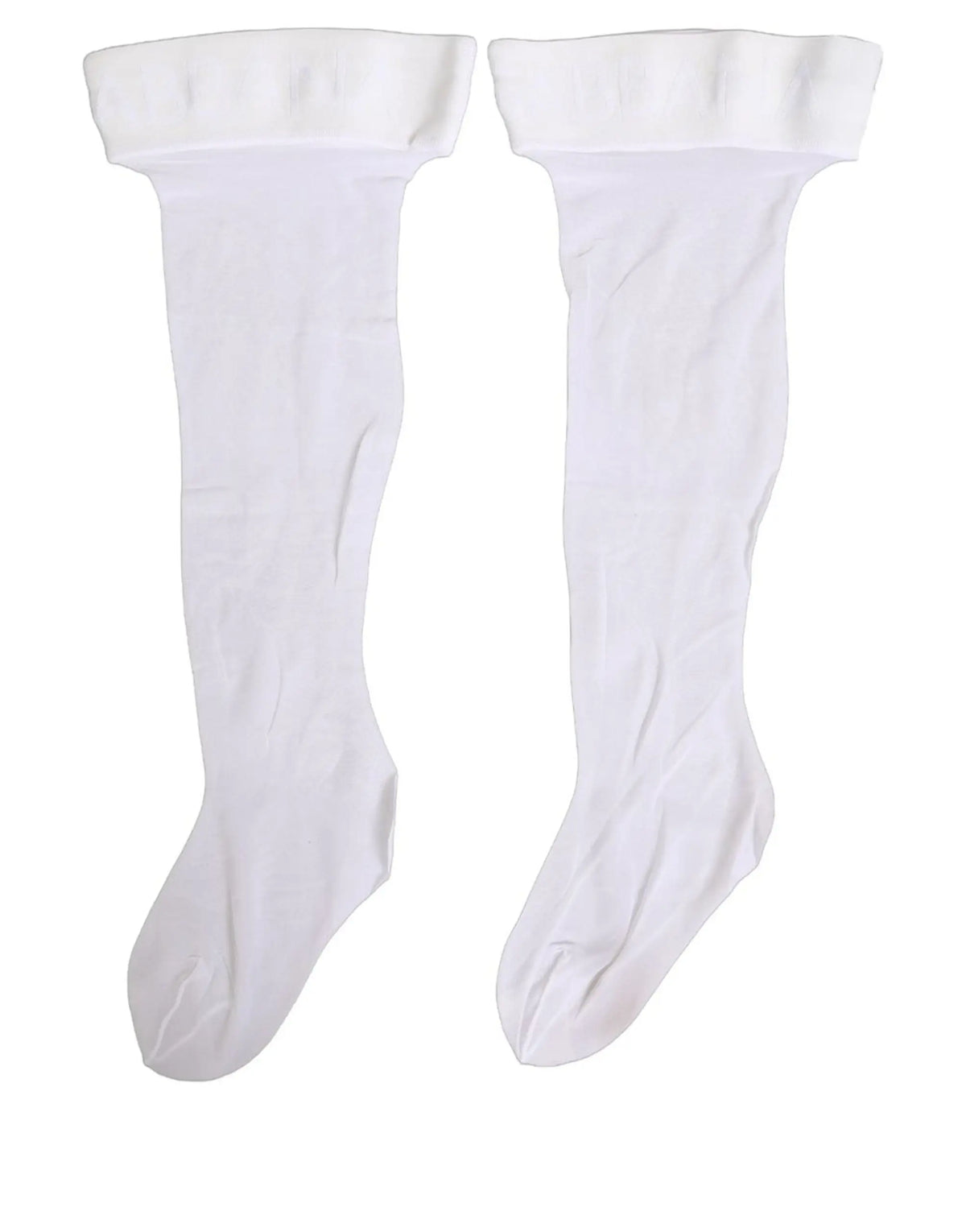 Une paire de chaussettes blanches dolce & gabbana en nylon côtelé mi-cuisses avec bord souple élastiqué
