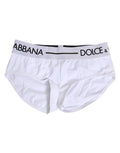 Slip blanc pour homme en nylon dolce & gabbana avec ceinture elastique noire et blanche logo en majuscules