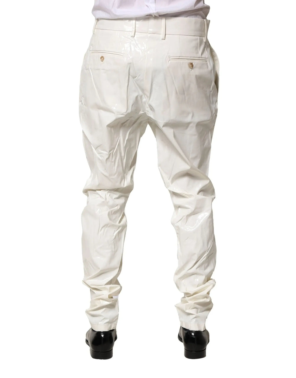Dolce & gabbana pantalon homme blanc en nylon tapered avec boutons dorés en latex brillant