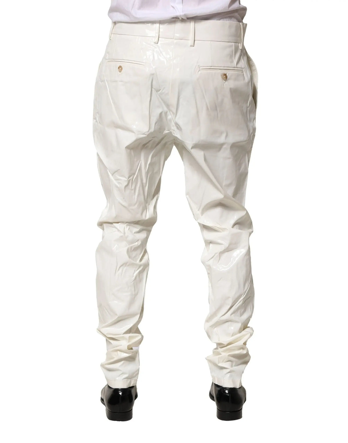 Dolce & gabbana pantalon homme blanc en nylon tapered avec boutons dorés en latex brillant