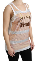Débardeur sans manches dolce & gabbana blanc orange en coton avec design mesh rayé et strass fruit et dolce & gabbana