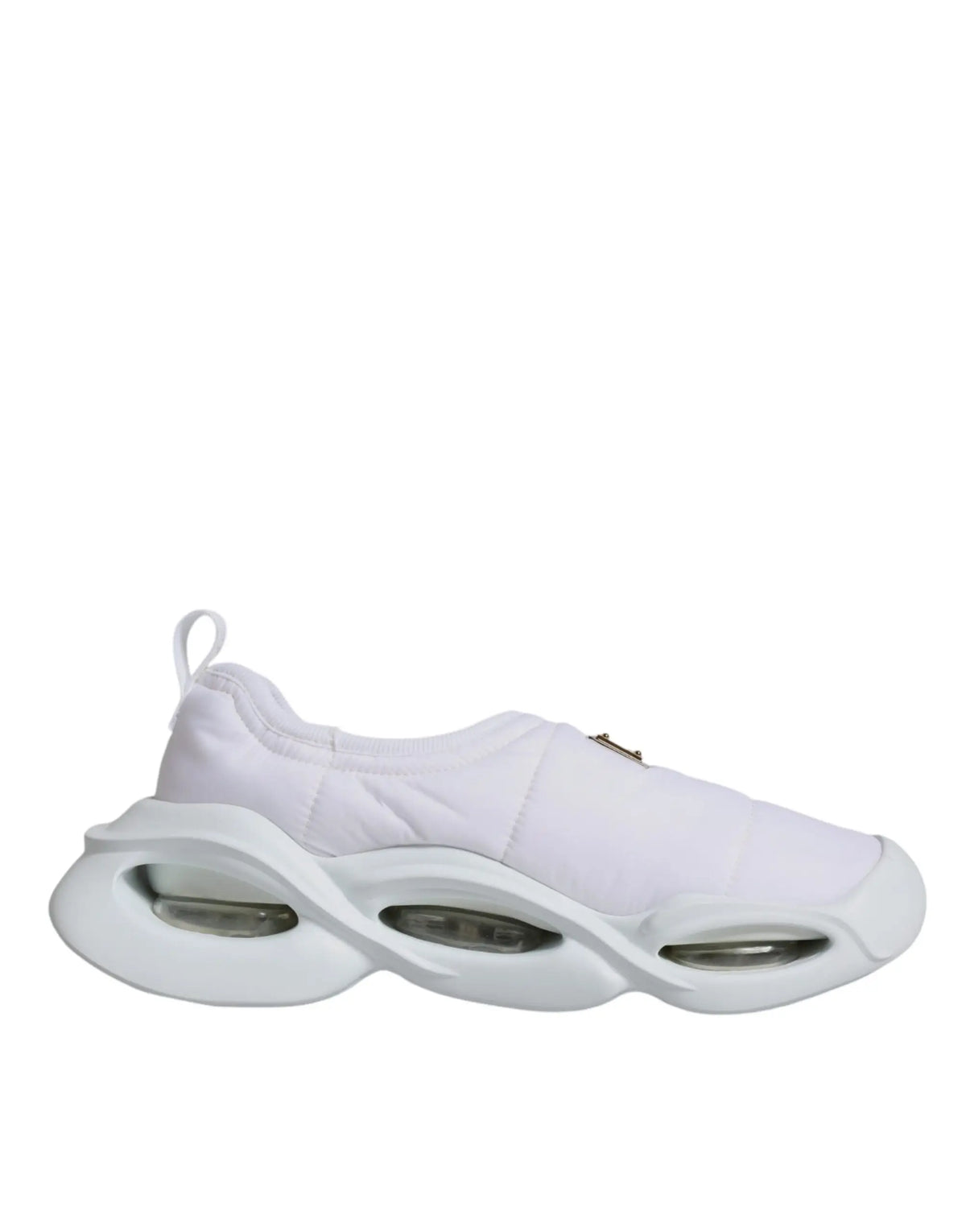 Baskets basses dolce & gabbana blanches en tissu matelassé avec trois poches d air transparentes dans la semelle