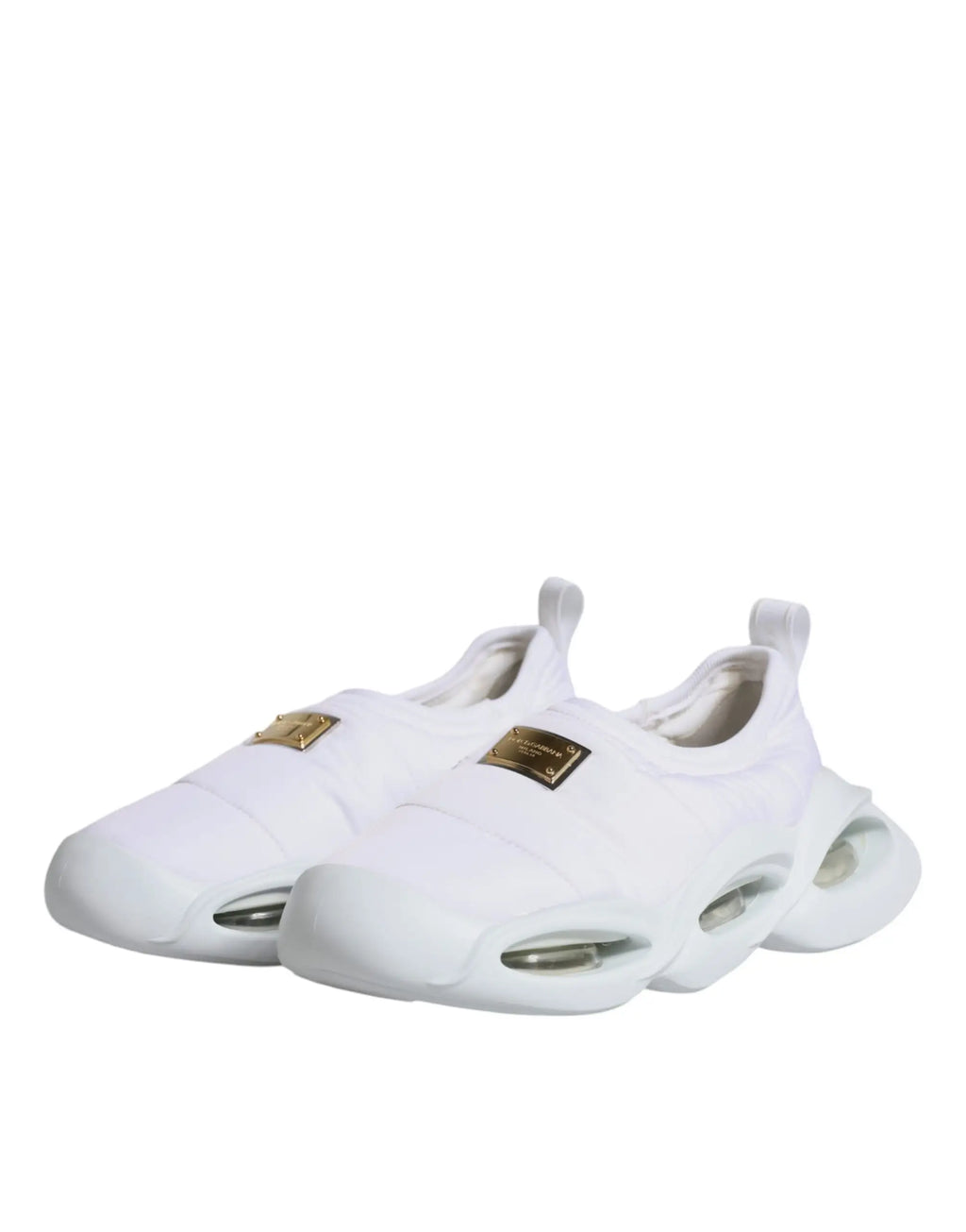 Baskets basses en tissu matelassé blanc dolce & gabbana avec semelles air cushioned transparentes et plaques dorées balenciaga