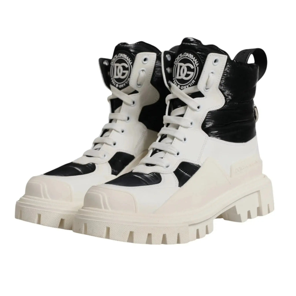 Bottes montantes lacées dolce & gabbana blanches et noires avec semelle chunky et accents en cuir verni