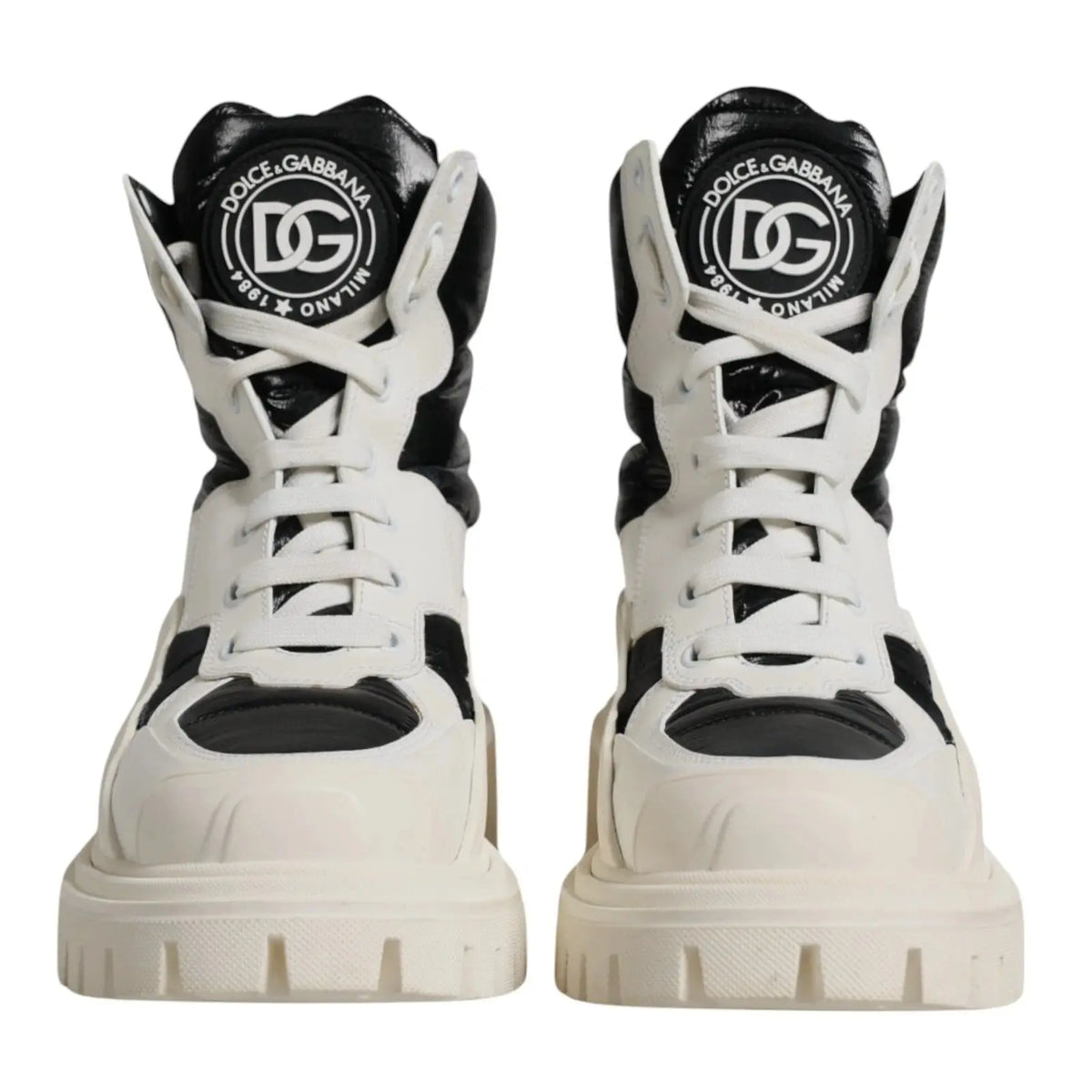 Bottes lacées mi-mollet blanches dolce & gabbana avec semelle épaisse et logo noir audacieux