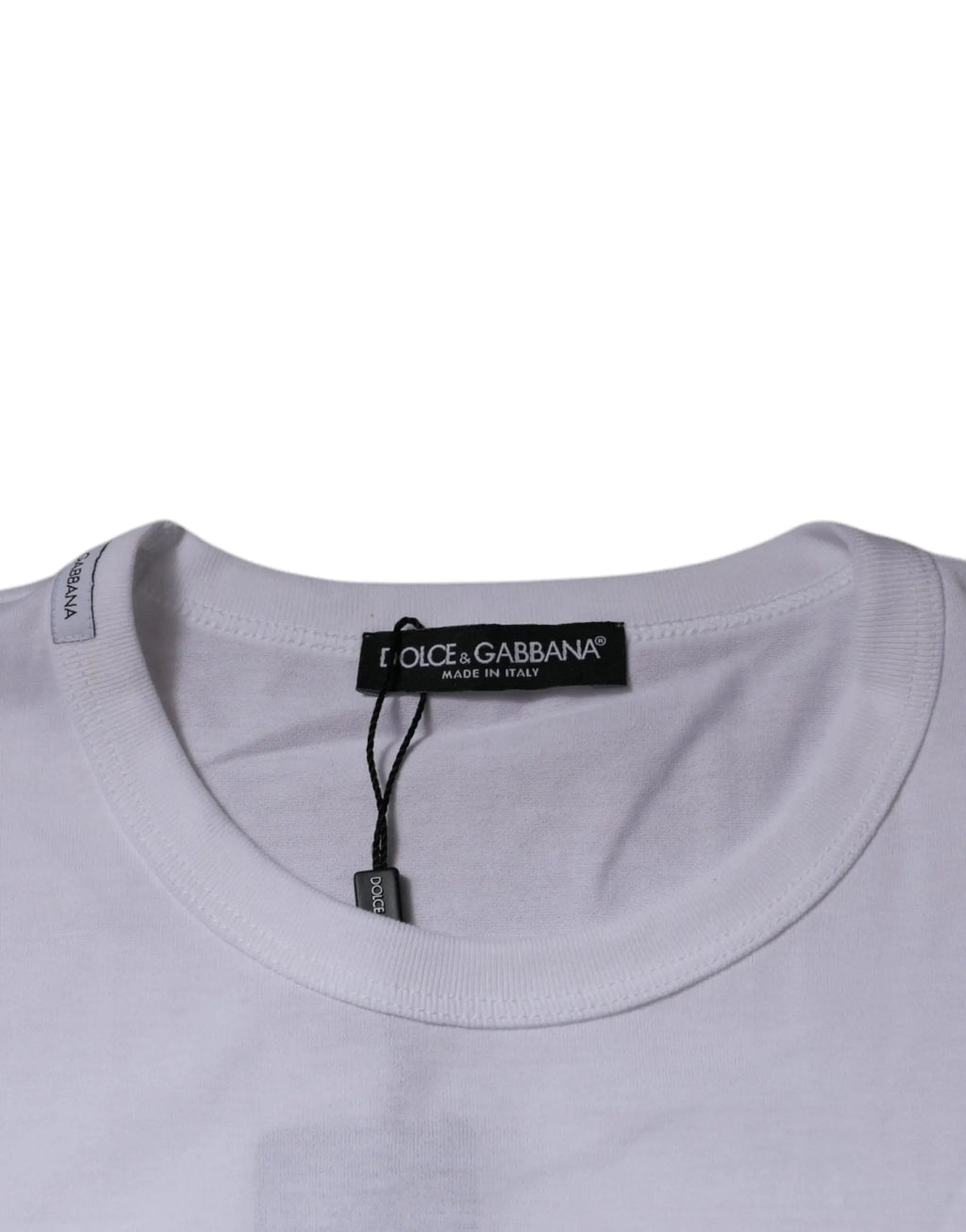 T-shirt dolce & gabbana blanc en coton avec col rond et étiquette noire made in italy au niveau du col