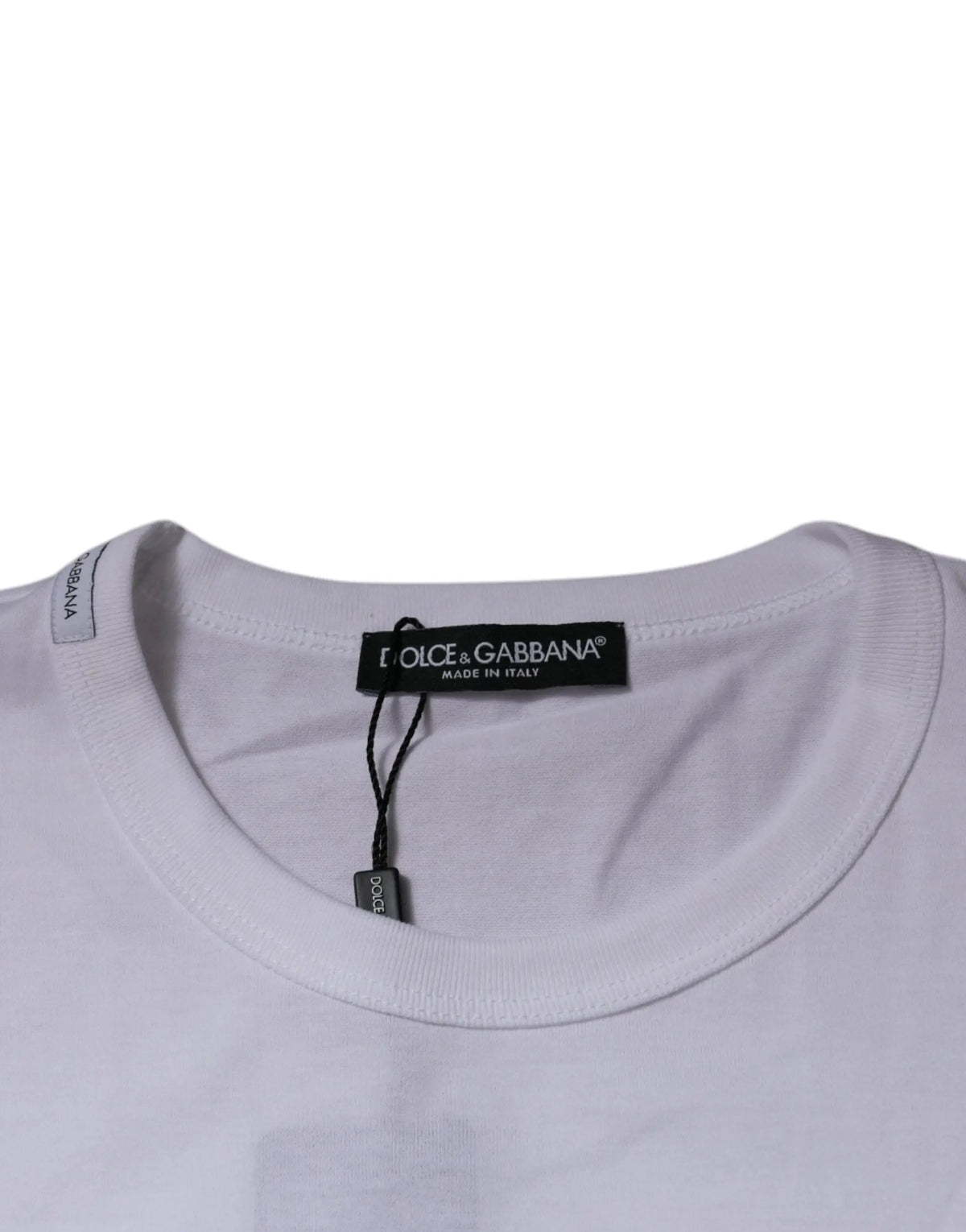 T-shirt dolce & gabbana blanc en coton avec col rond et étiquette noire made in italy au niveau du col