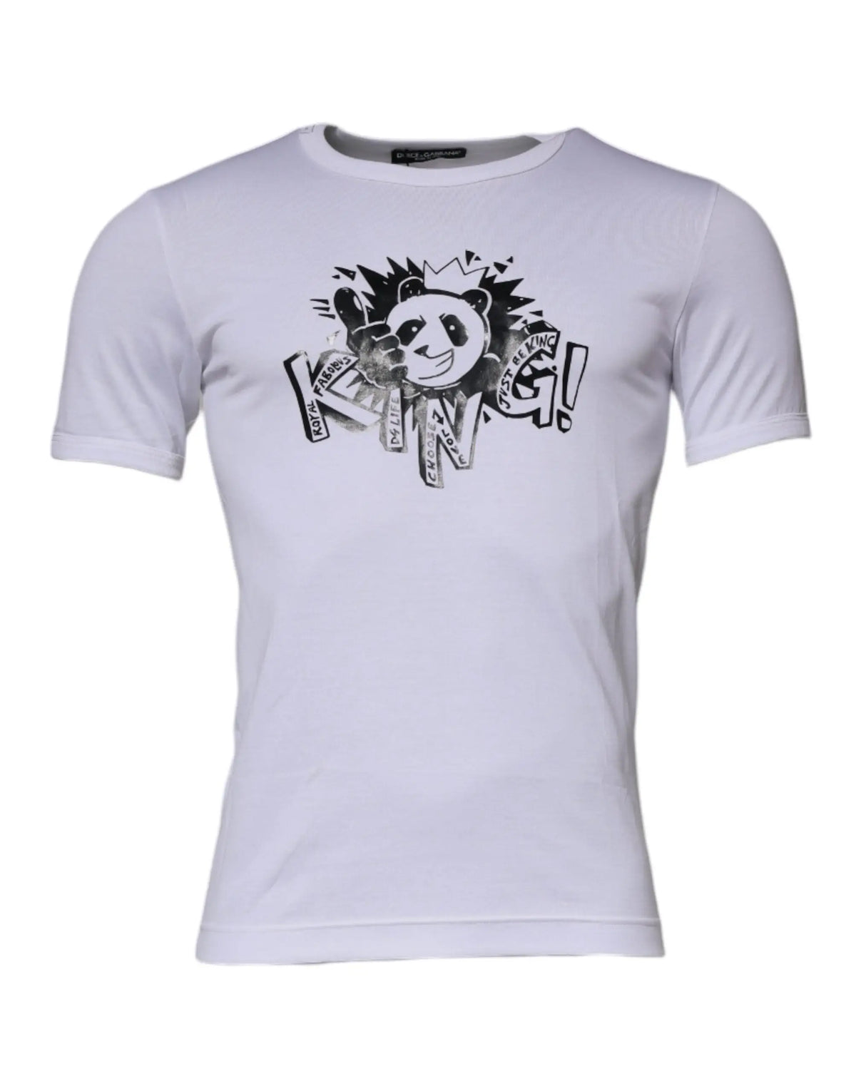 T-shirt blanc dolce & gabbana en coton avec graphique panda noir et lettrage king en manches courtes