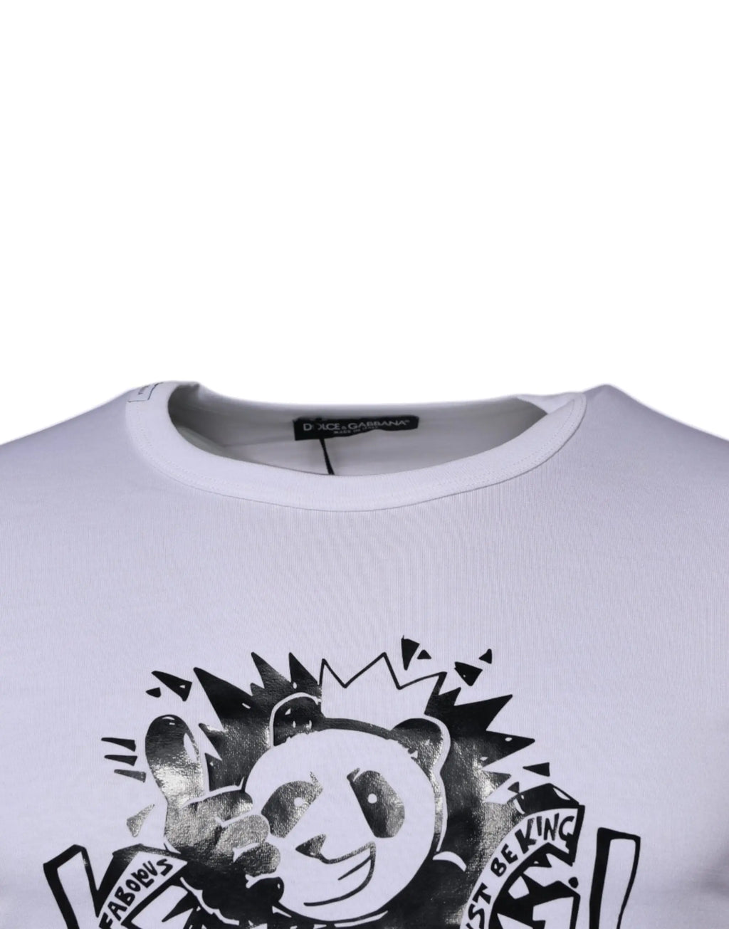 T-shirt blanc dolce & gabbana en coton avec graphique panda noir style graffiti et textes faboulous et just be king