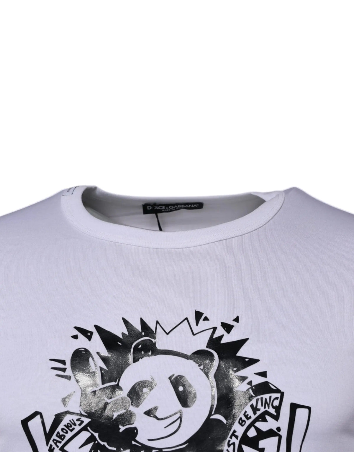 T-shirt blanc dolce & gabbana en coton avec graphique panda noir style graffiti et textes faboulous et just be king