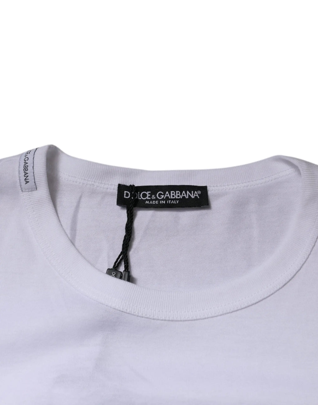 Dolce gabbana white panda king cotton crew neck t-shirt with black dolce gabbana made in italy tag at the neckline