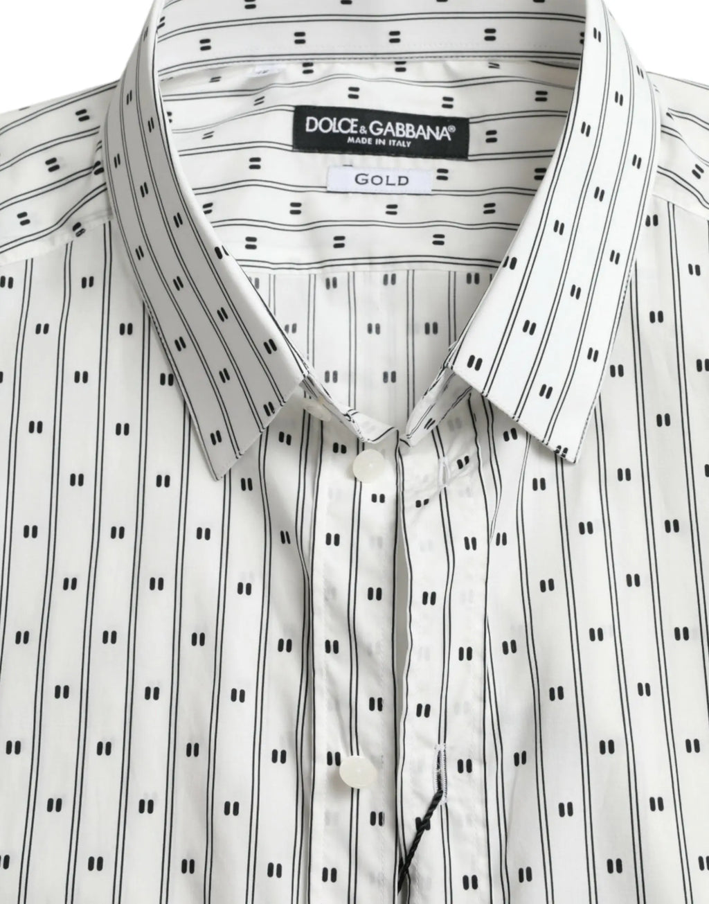 Chemise homme blanc dolce & gabbana à rayures noires verticales et petits pois idéale pour tenue formelle gold