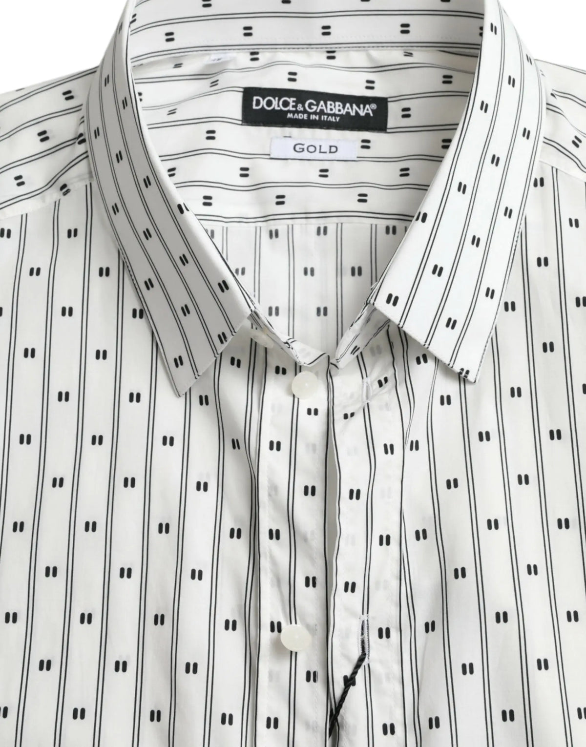 Chemise homme blanc dolce & gabbana à rayures noires verticales et petits pois idéale pour tenue formelle gold