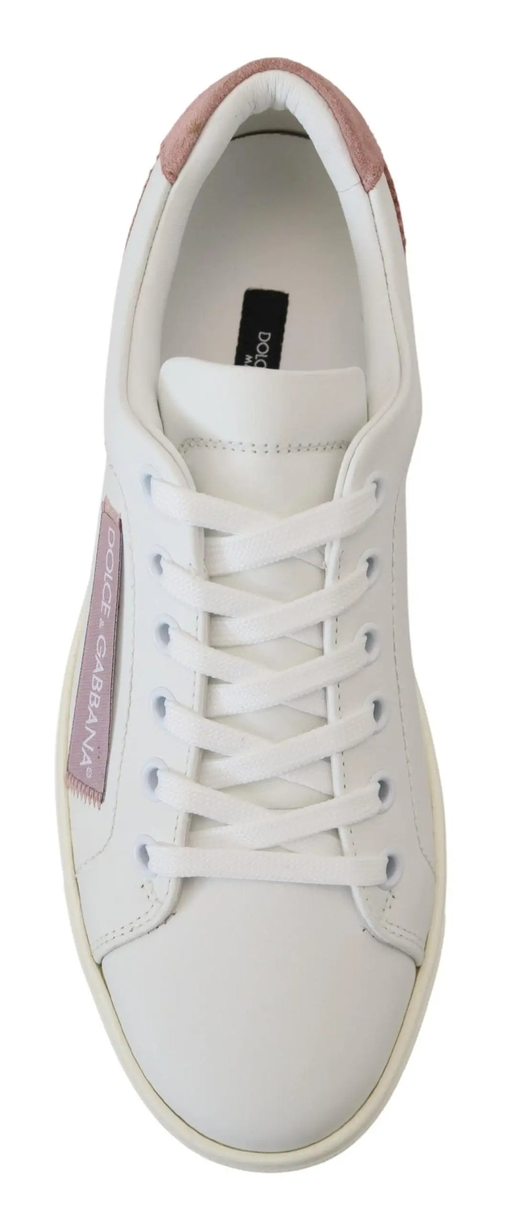 Baskets basses dolce & gabbana en cuir blanc avec accents roses au talon et sur la panneau latéral