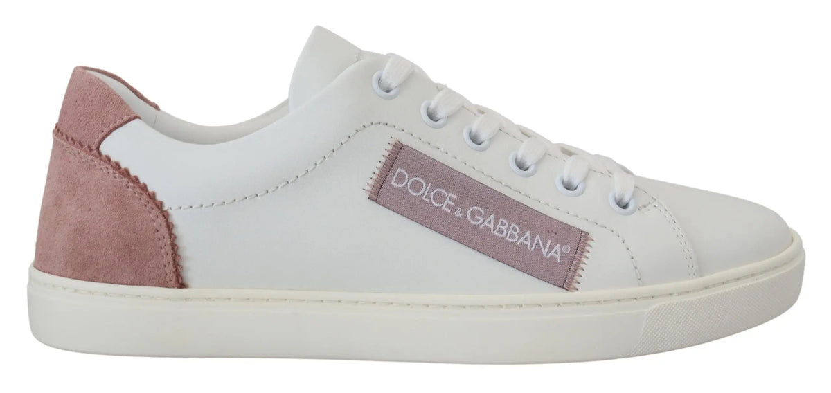 Baskets basses dolce & gabbana en cuir blanc avec accents en daim rose et patch de marque assorti
