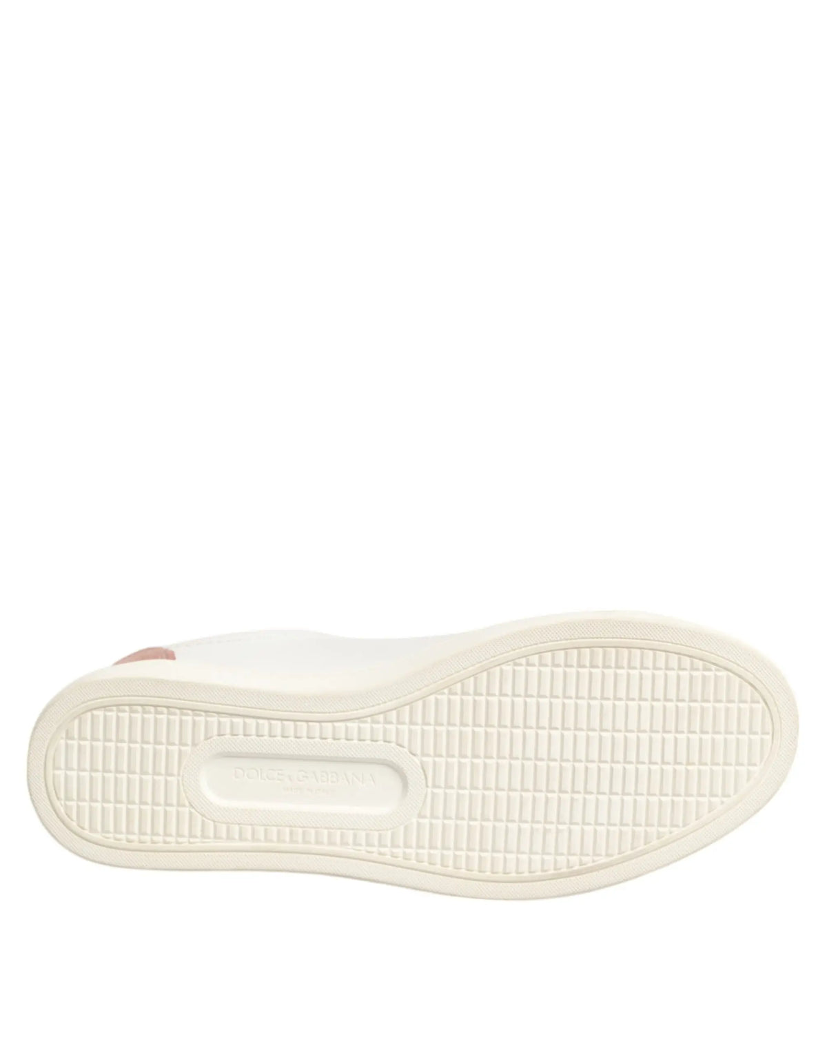 Semelle blanche en caoutchouc avec motif en grille et logo embossé dolce gabbana pour baskets basses en cuir blanc et rose