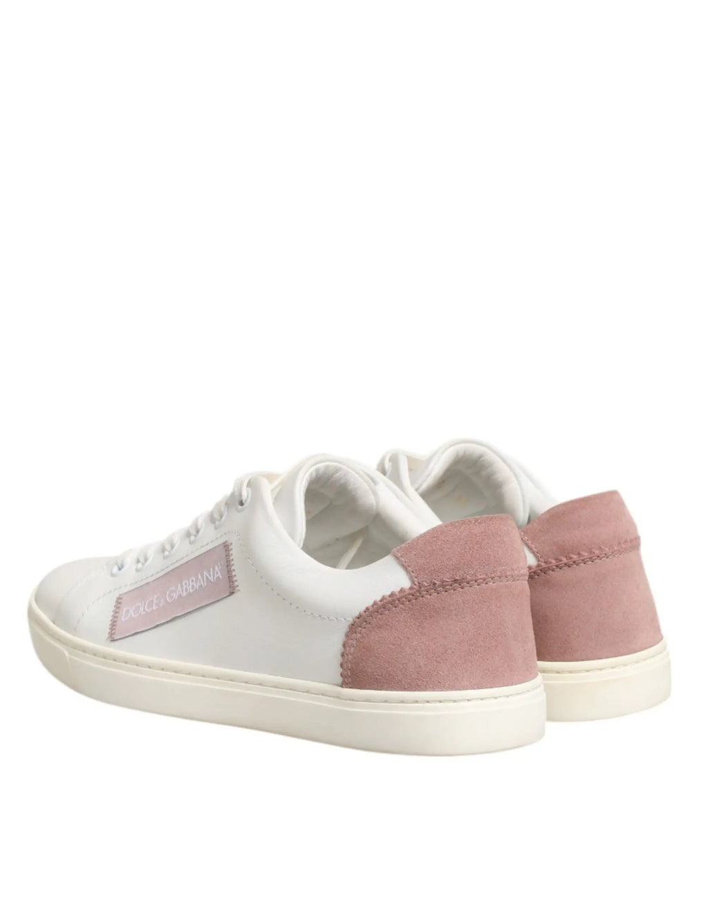 Baskets basses en cuir blanc et rose pâle en daim dolce & gabbana avec patch logo minimaliste sur le côté