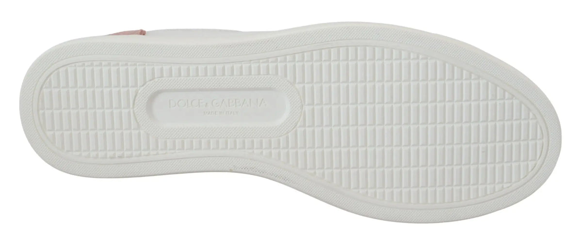 Semelle en caoutchouc blanc à motif quadrillé avec le logo loewe embossé des baskets basses en cuir blanc et rose dolce & gabbana